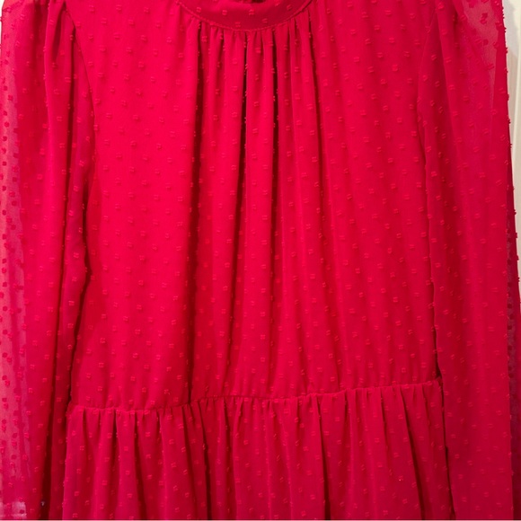 EUC- Altar’d State Red Swiss Dot Tiered Long Sleeve Mini Dress - Picture 8 of 13